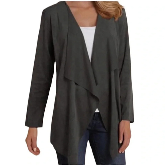Soft Surroundings Waterfall Drape Faux Suede Cardigan Jacket Gray  Size XL - Picture 1 of 10